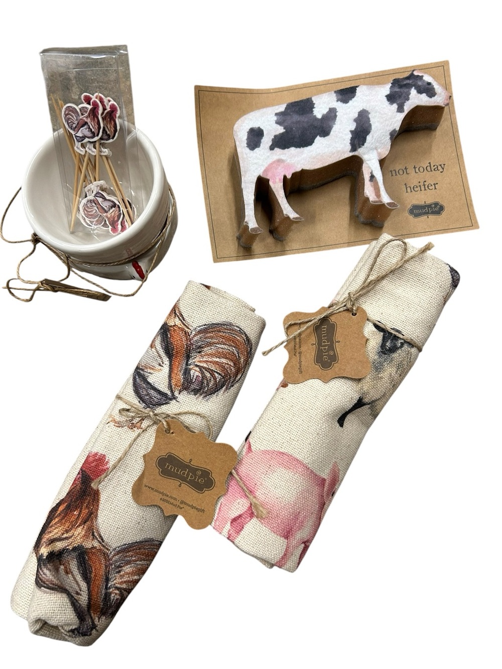 Mud Pie Farm Bundle Kitchen Accessories, Tidbit Bowls, Towels. Sponge NWT‎